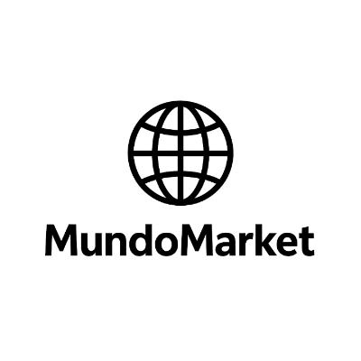MundoMarket logo with a globe icon on a white background